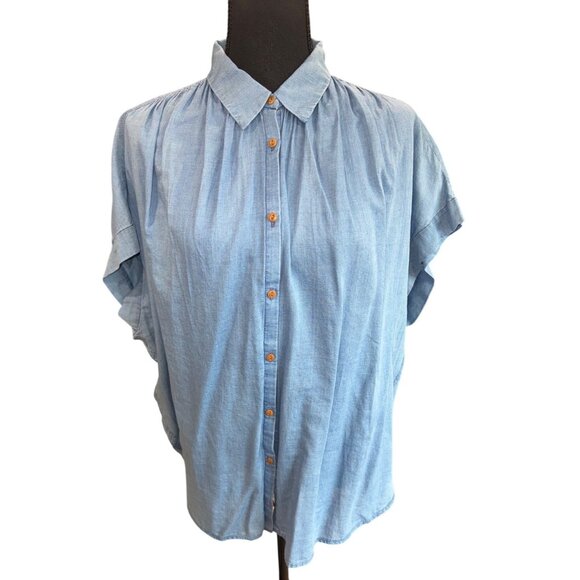 Madewell Chambray Light Blue Button-Down Shirt XL Cotton Short Sleeve Casual - Picture 1 of 9